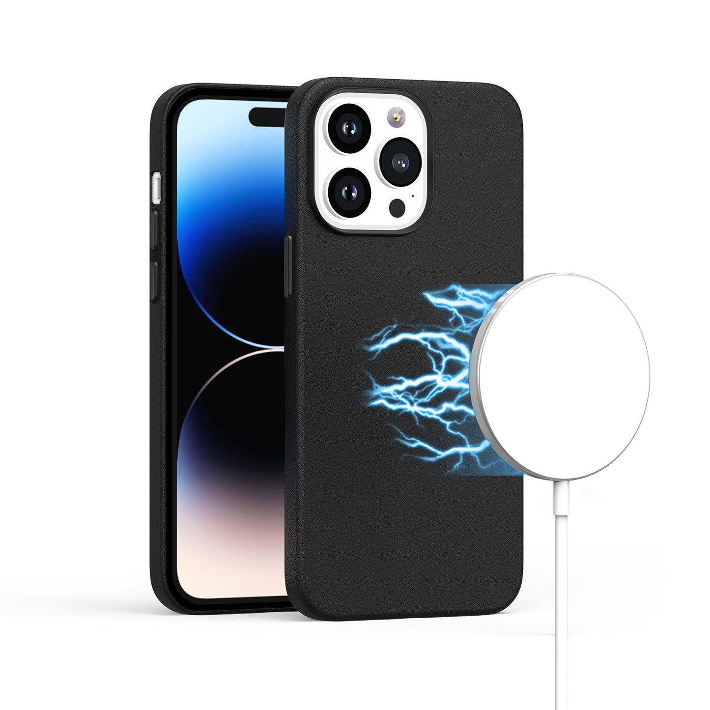 Leather with Magnetic Circle Black - iPhone 15
