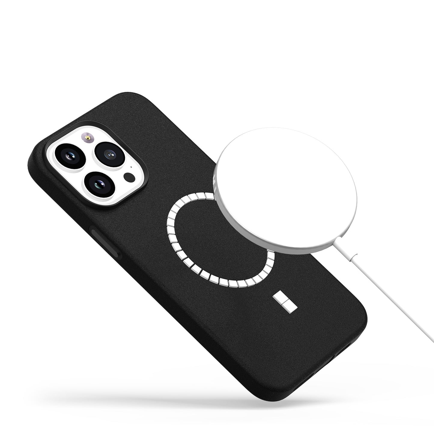 Leather with Magnetic Circle Black - iPhone 15